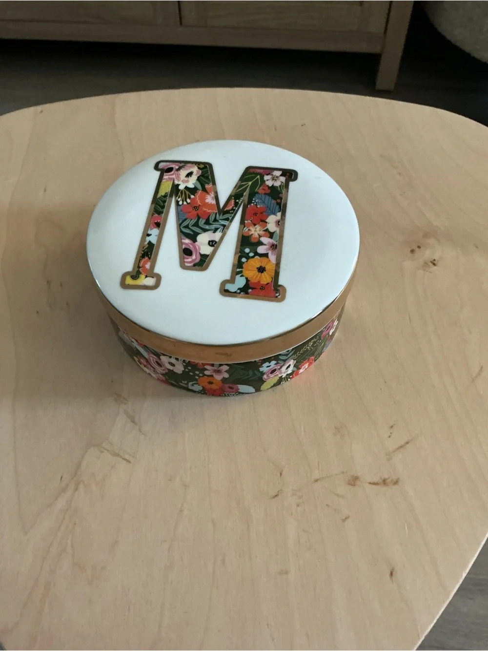 Monogram M Floral Round Jewelry Bowl